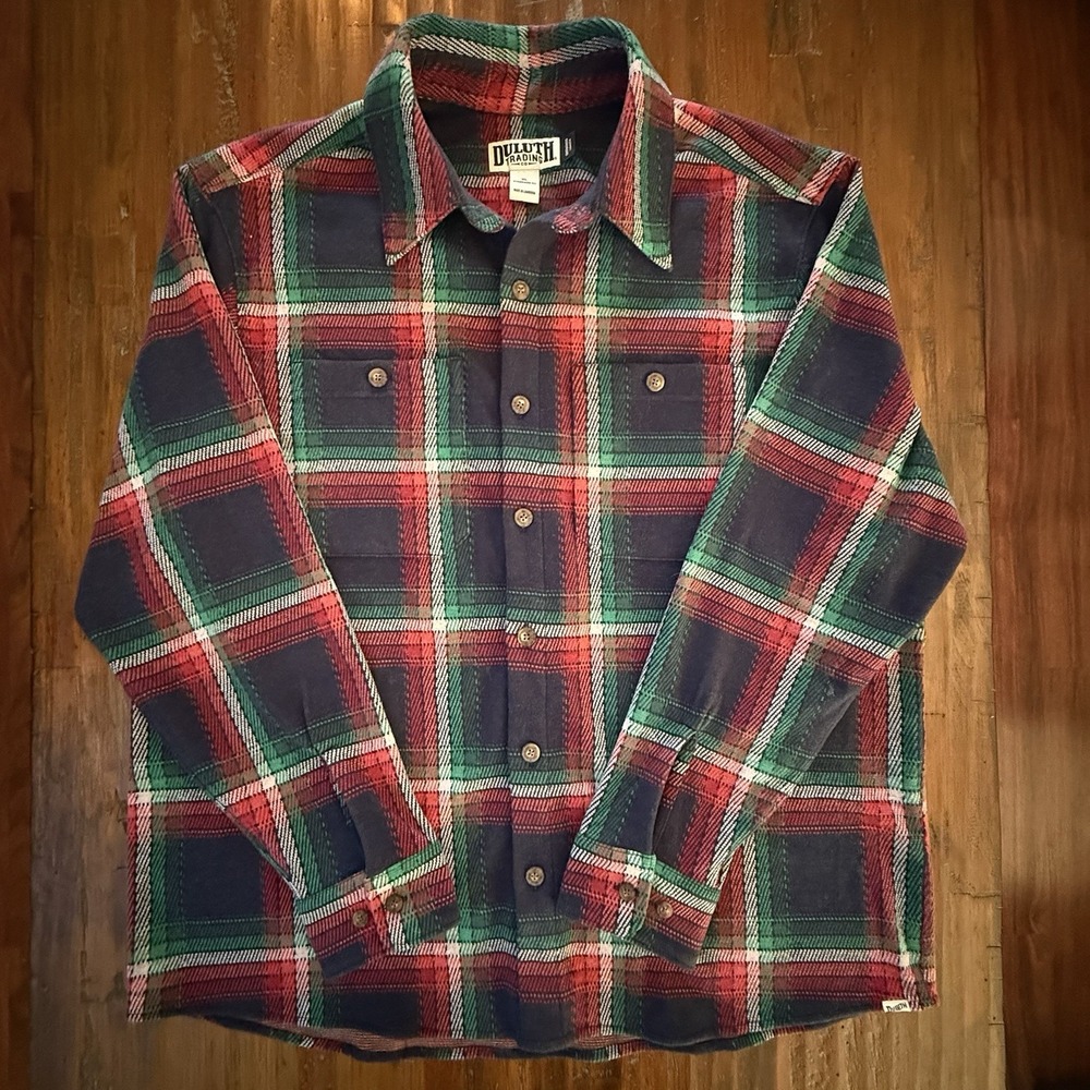 Duluth Trading Flannel Shirt Mens XL Red Green Plaid Untucked Stretch
